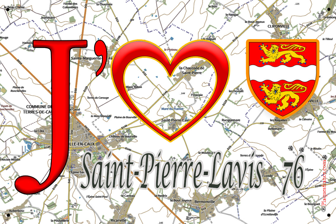 Plaque métal décorative 20 cm x 30 cm  J' ❤️ Saint-Pierre-Lavis, Seine Maritime (76)