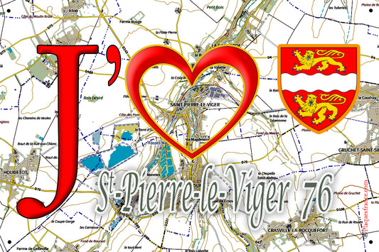 Plaque métal décorative 20 cm x 30 cm  J' ❤️ Saint-Pierre-le-Viger, Seine Maritime (76)