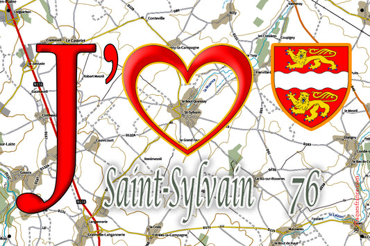 Plaque métal décorative 20 cm x 30cm  J' ❤️ Saint-Sylvain, Seine Maritime (76)