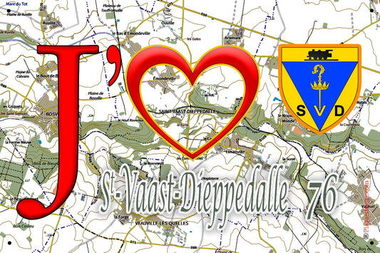 Plaque métal décorative 20 cm x 30 cm J' ❤️ Saint-Vaast-Dieppedalle, Seine Maritime (76)