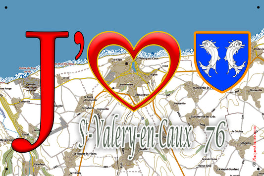 Plaque métal décorative 20 cm x 30 cm J' ❤️ Saint-Valery-en-Caux, Seine Maritime (76)