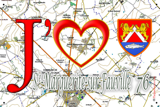 Plaque métal décorative 20 cm x 30 cm  J' ❤️ Sainte-Marguerite-sur-Fauville, Seine Maritime (76)