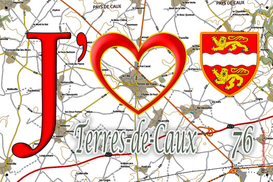 Plaque métal décorative 20 cm x 30 cm J' ❤️ Terres-de-Caux, Seine Maritime (76)
