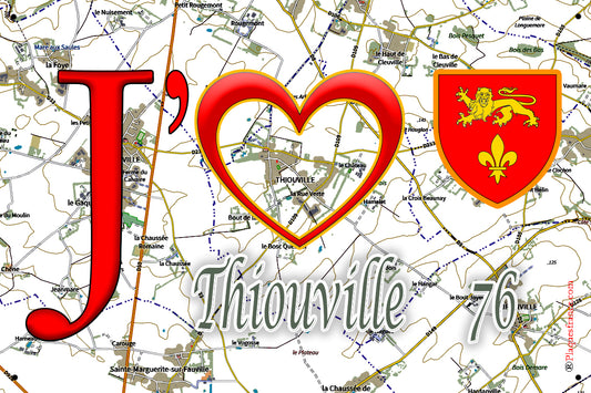 Plaque métal décorative 20 cm x 30 cm  J' ❤️ Thiouville, Seine Maritime (76)