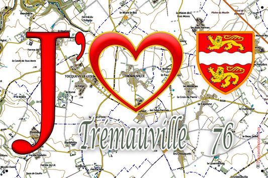 Plaque métal décorative 20 cm x 30 cm J' ❤️ Trémauville, Seine Maritime (76)