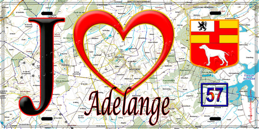 Plaque métal décorative, J'❤️ Adelange, Moselle (57) fond carte