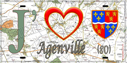 Plaque métal décorative 15X30 J' ❤️ Agenville, Somme (80)