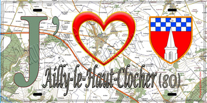 Plaque métal décorative 15X30 J' ❤️ Ailly-le-Haut-Clocher, Somme (80) géo