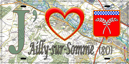 Plaque métal décorative 15X30 J' ❤️ Ailly-sur-Somme, Somme (80) géo