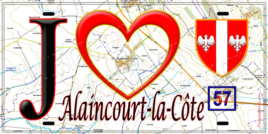 Plaque métal décorative  J' ❤️ Alaincourt la Côte, fond bleu 57