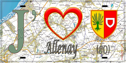 Plaque métal décorative 15X30 J' ❤️ Allenay, Somme (80)