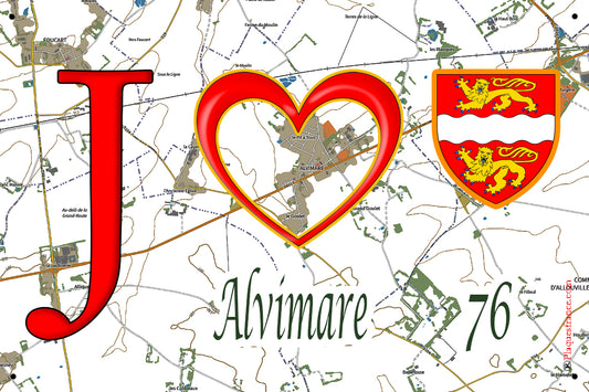 Plaque métal décorative 20 cm X30 cm  J' ❤️ Alvimare, Seine Maritime (76)