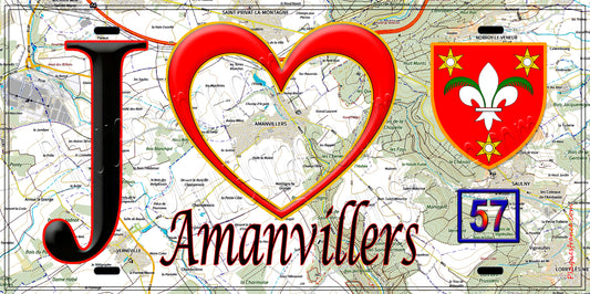 Plaque métal décorative, J' ❤️Amanvillers, Moselle,57 fond carte