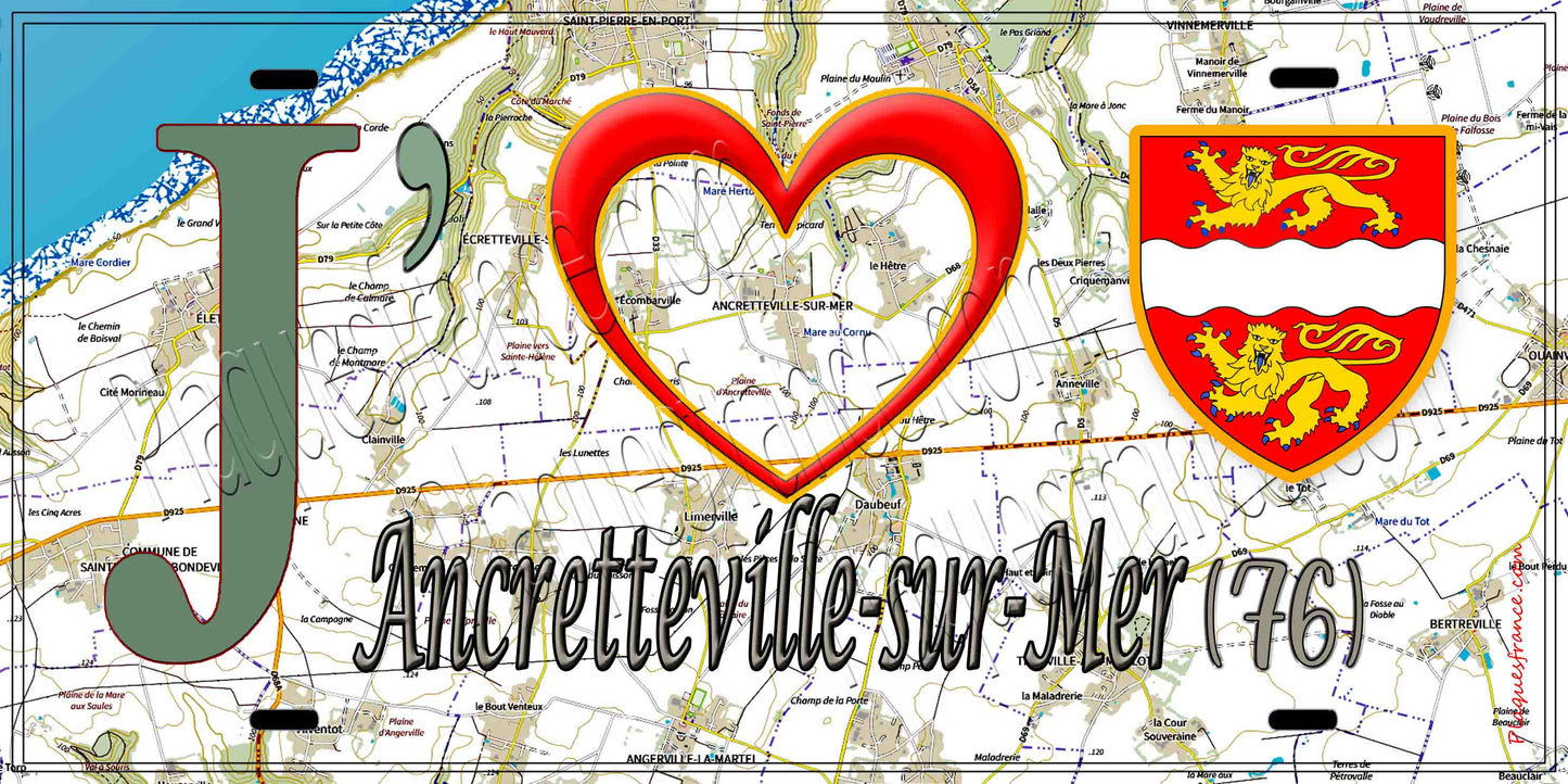 Plaque métal décorative 15X30 J' ❤️ Ancretteville-sur-Mer , Seine Maritime (76) géo