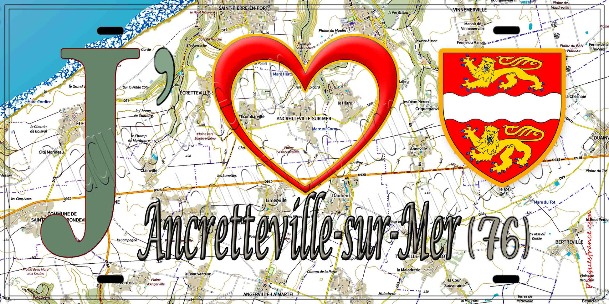 Plaque métal décorative 15X30 J' ❤️ Ancretteville-sur-Mer , Seine Maritime (76) géo