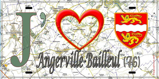Plaque métal décorative 15X30 J' ❤️ Angerville-Bailleul, Seine Maritime (76) géo