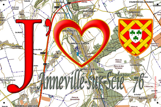 Plaque métal décorative 20 cm x 30 cm  J' ❤️ Anneville-sur-Scie, Seine Maritime (76)