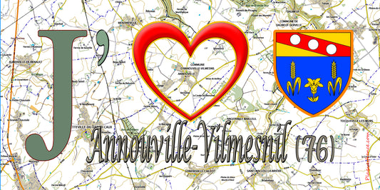 Plaque métal décorative 15X30 J' ❤️ Annouville-Vilmesnil, Seine Maritime (76) géo