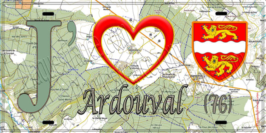 Plaque métal décorative 15X30 J' ❤️ Ardouval, Seine Maritime (76)