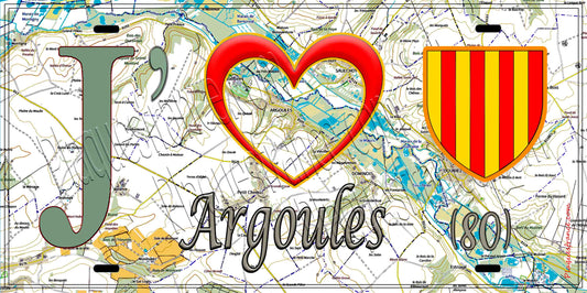 Plaque métal décorative 15X30 J' ❤️ Argoules, Somme (80) géo