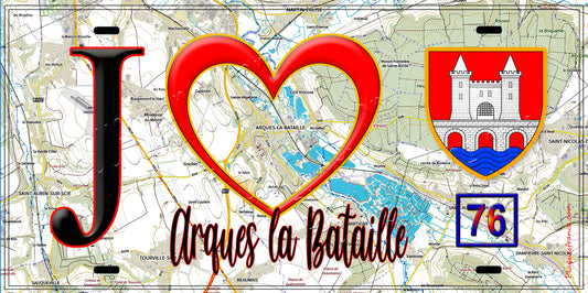 Plaque métal décorative  J' ❤️ Arques-la-Bataille, Seine Maritime (76)