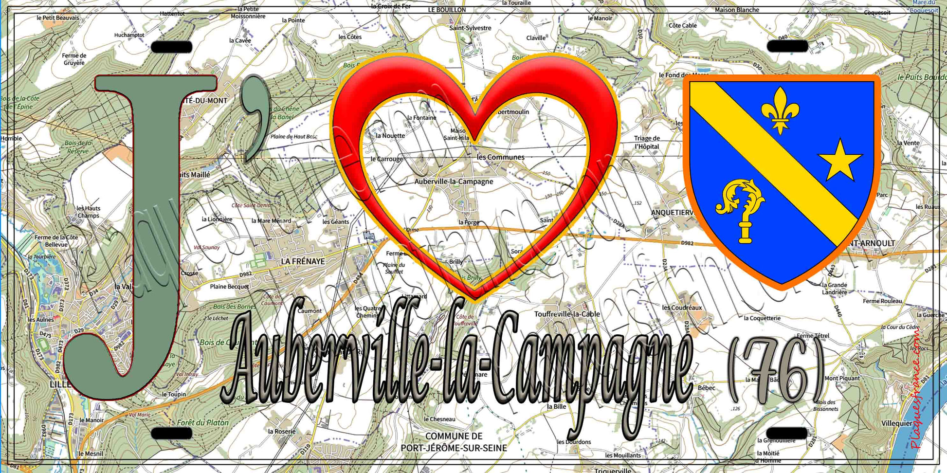Plaque métal décorative 15X30 J' ❤️Auberville-la-Campagne, Seine Maritime (76) géo