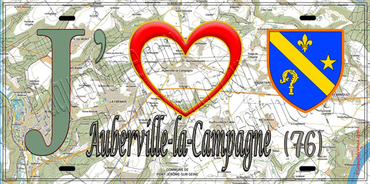 Plaque métal décorative 15X30 J' ❤️Auberville-la-Campagne, Seine Maritime (76) géo