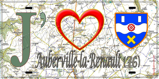 Plaque métal décorative 15X30 J' ❤️ Auberville-la-Renault, Seine Maritime (76) géo