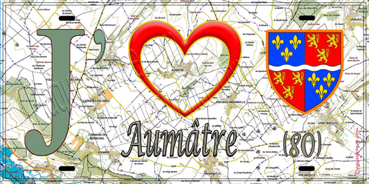 Plaque métal décorative 15X30 J' ❤️ Aumâtre, Somme (80) géo