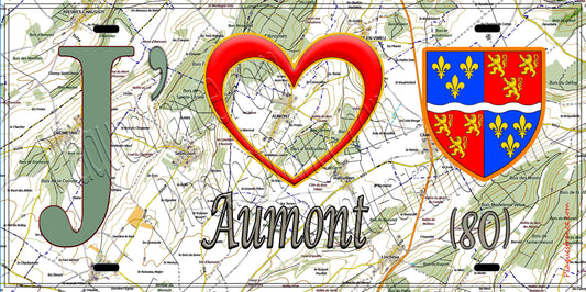 Plaque métal décorative 15X30 J' ❤️ Aumont, Somme (80) géo