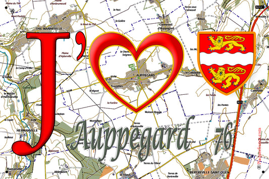 Plaque métal décorative 20 cm x 30 cm  J' ❤️ Auppegard, Seine Maritime (76)