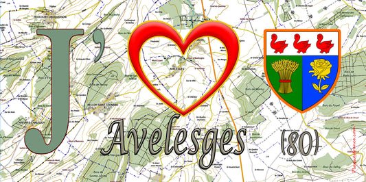 Plaque métal décorative 15X30 J' ❤️ Avelesges, Somme (80) geo
