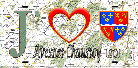 Plaque métal décorative 15X30 J' ❤️ Avesnes-Chaussoy, Somme (80) géo