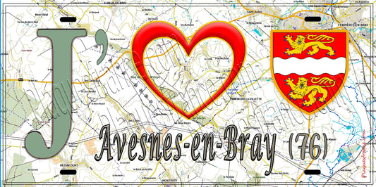 Plaque métal décorative 15X30 J' ❤️ Avesnes-en-Bray, Seine Maritime (76) géo