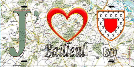 Plaque métal décorative 15X30 J' ❤️ Bailleul, Somme (80) géo