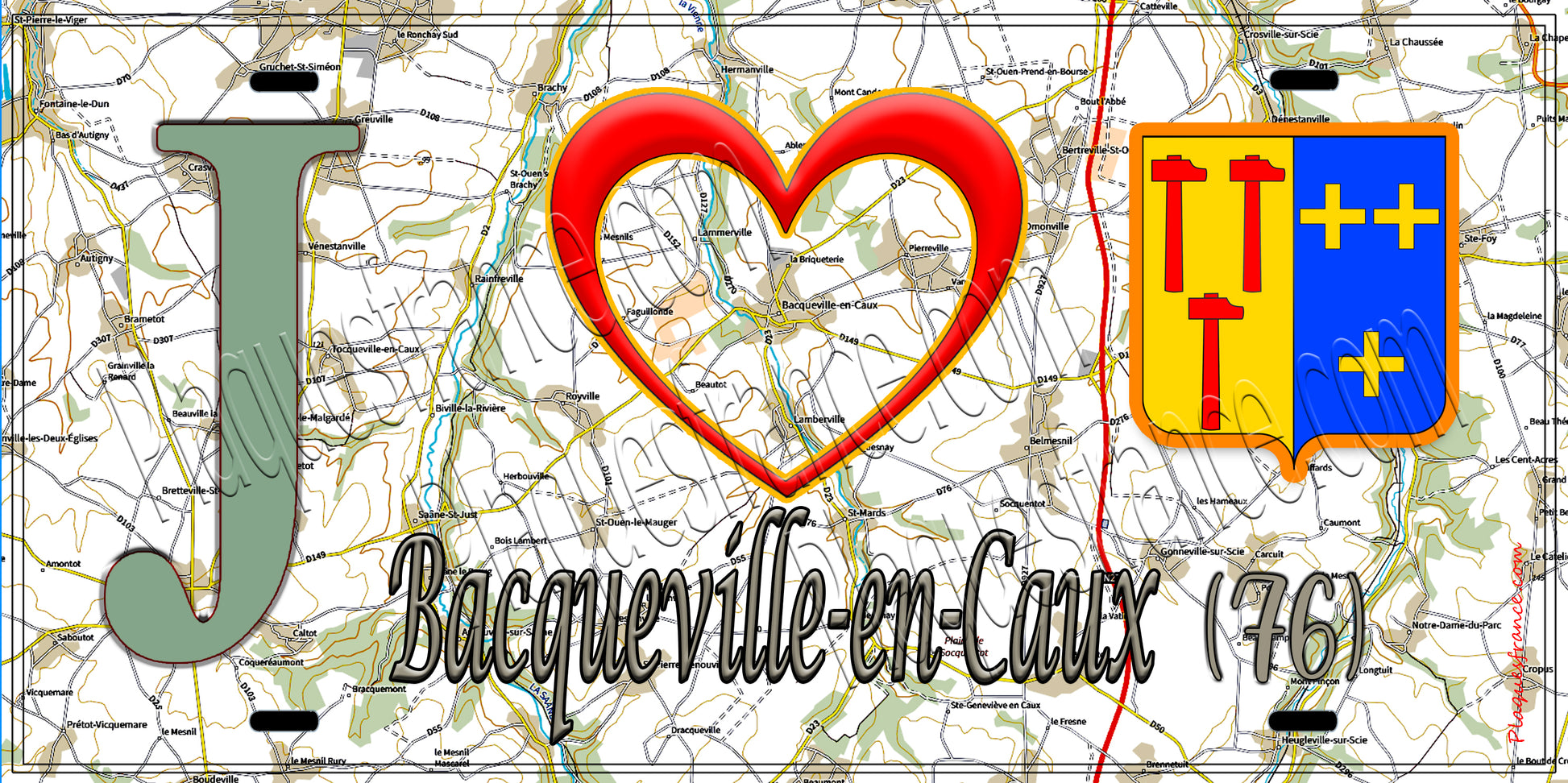 Plaque métal décorative 15x30 J' ❤️ Bacqueville-en-Caux, Seine Maritime (76) géo