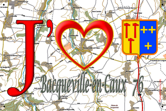 Plaque métal décorative 20 cm x 30 cm J' ❤️ Bacqueville-en-Caux, Seine Maritime (76)