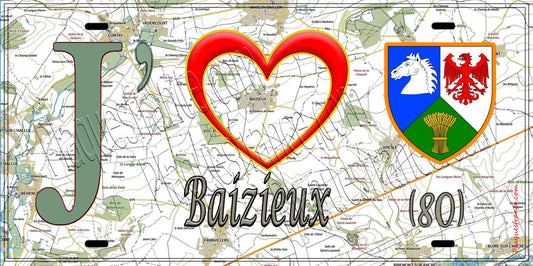 Plaque métal décorative 15X30 J' ❤️ Baizieux, Somme (80)