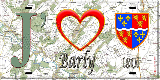Plaque métal décorative 15X30 J' ❤️ Barly, Somme (80)