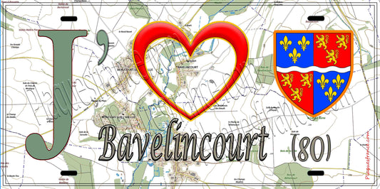 Plaque métal décorative 15X30 J' ❤️ Bavelincourt, Somme (80)