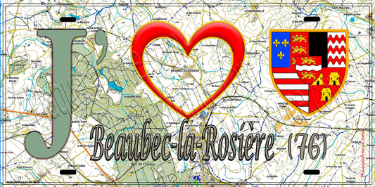 Plaque métal décorative 15X30 J' ❤️ Beaubec-la-Rosière, Seine Maritime (76) géo