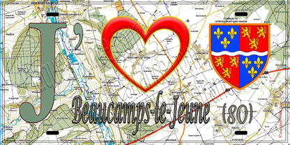 Plaque métal décorative 15X30 J' ❤️ Beaucamps-le-Jeune, Somme (80) géo