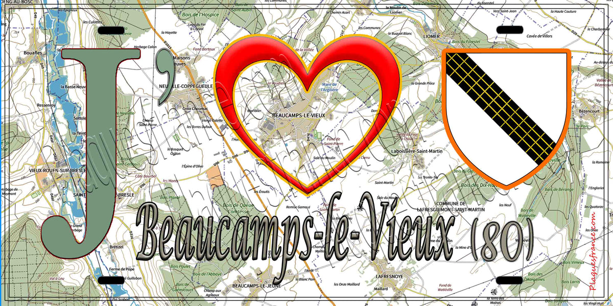 Plaque métal décorative 15X30 J' ❤️ Beaucamps-le-Vieux, Somme (80)