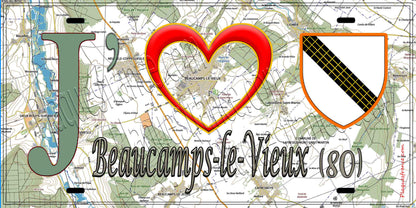 Plaque métal décorative 15X30 J' ❤️ Beaucamps-le-Vieux, Somme (80)