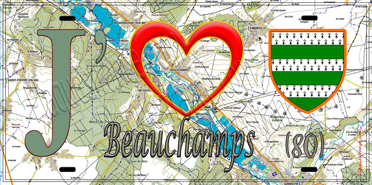 Plaque métal décorative 15X30 J' ❤️ Beauchamps, Somme (80)