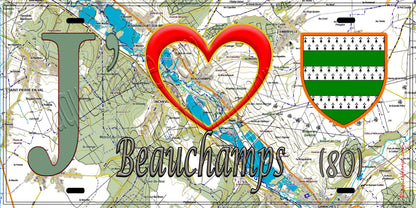 Plaque métal décorative 15X30 J' ❤️ Beauchamps, Somme (80)