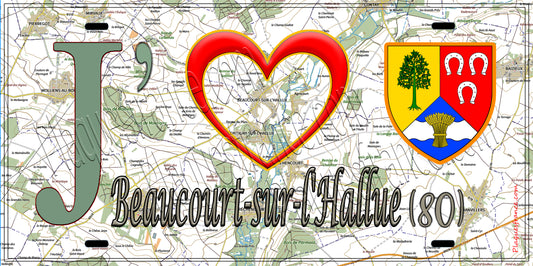 Plaque métal décorative 15X30 J' ❤️ Beaucourt-sur-l'Hallue, Somme (80)