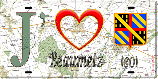 Plaque métal décorative 15X30 J' ❤️ Beaumetz, Somme (80)