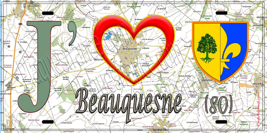 Plaque métal décorative 15X30 J' ❤️ Beauquesne, Somme (80)