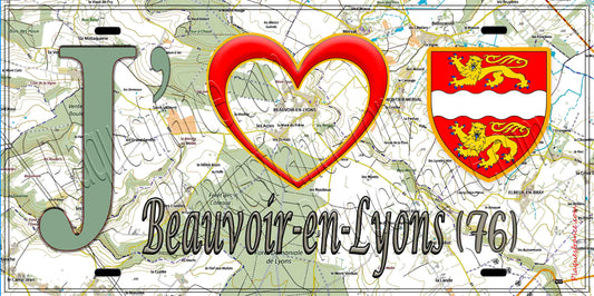 Plaque métal décorative 15X30 J' ❤️ Beauvoir-en-Lyons, Seine Maritime (76) géo